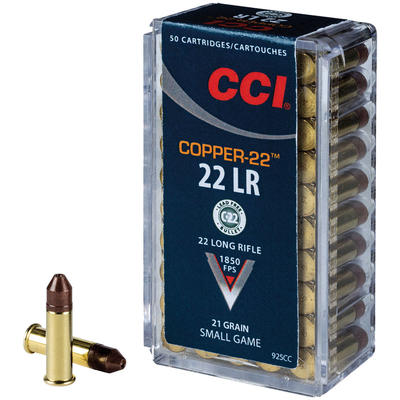 CCI Ammo Copper-22 22 Long Rifle (22LR) Lead-Free HP 21 Grain [925CC ...