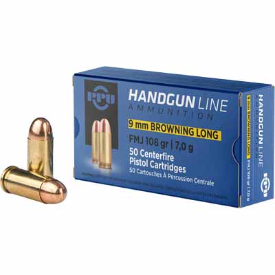 PPU Ammo 9mm Browning LONG 108 Grain FMJ 50 Rounds
