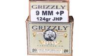Grizzly Ammo 9mm+P Luger 124 Grain JHP 20 Rounds [