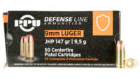 PPU Ammo Defense 9mm 147 Grain JHP 50 Rounds [PPD9